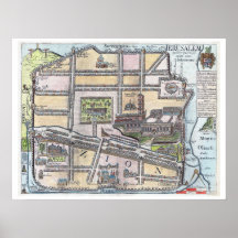 Mapa antiguo restaurado raro de Jerusalén Impresiones