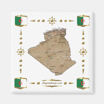 Mapa de Argelia + Imán de las banderas