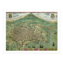 Mapa de Catania, de "Civitates Orbis Terrarum" cer Tarjetas Postales