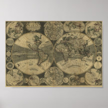 Mapa de George Willdey 1702 del mundo Poster