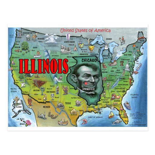 Mapa de Illinois los E.E.U.U. Tarjeta Postal