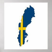 Mapa de la bandera de Suecia del mismo tamaño Posters