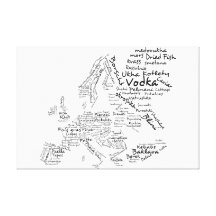 Mapa de la comida de Europa - blanco Impresión En Lienzo Estirada