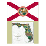 Mapa de la Florida y bandera del estado Postales