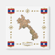 Mapa de Laos + Imán de las banderas