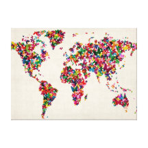 Mapa de las mariposas del mapa del mundo lona envuelta para galerías