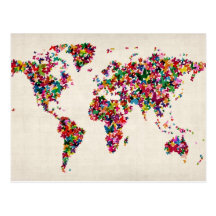 Mapa de las mariposas del mapa del mundo postales
