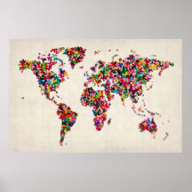 Mapa de las mariposas del mapa del mundo posters