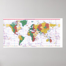 Mapa de las zonas de las horas estándares del mund posters