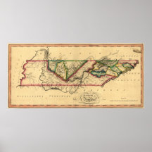 mapa de los 1810's de Tennessee Poster