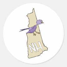 Mapa de New Hampshire NH con el pinzón púrpura div Pegatina Redonda