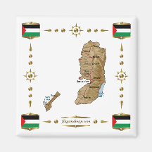 Mapa de Palestina + Imán de las banderas
