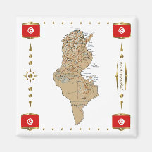 Mapa de Túnez + Imán de las banderas