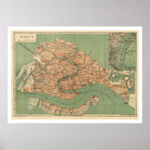Mapa de Venecia, Italia hacia 1886 Poster