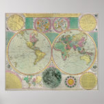 Mapa de Viejo Mundo con viaje de la antigüedad de  Poster