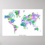Mapa del chapoteo del planisferio del mundo posters