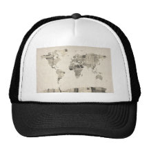 Mapa del mapa del mundo de las postales viejas gorros bordados