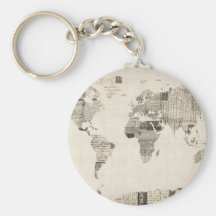Mapa del mapa del mundo de las postales viejas llaveros personalizados