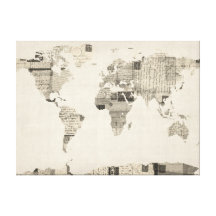 Mapa del mapa del mundo de las postales viejas impresiones de lienzo