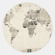 Mapa del mapa del mundo de las postales viejas etiqueta