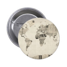 Mapa del mapa del mundo de las postales viejas pins