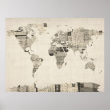 Mapa del mapa del mundo de las postales viejas impresiones