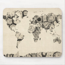 Mapa del mapa del mundo de los relojes viejos alfombrillas de raton