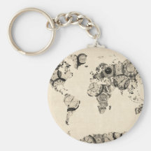 Mapa del mapa del mundo de los relojes viejos llavero