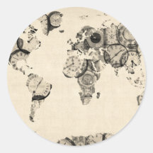 Mapa del mapa del mundo de los relojes viejos pegatinas  