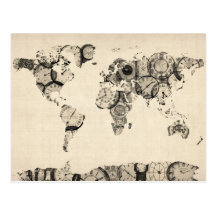 Mapa del mapa del mundo de los relojes viejos postales