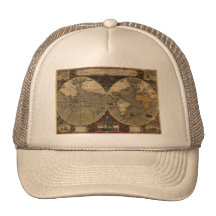 Mapa del mundo 1595 del vintage de Jodocus Hondius Gorro De Camionero
