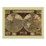 Mapa del mundo 1595 del vintage de Jodocus Hondius Postales
