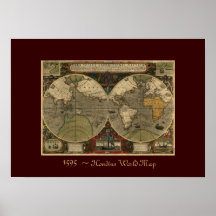 "Mapa del mundo 1595 mapa histórico de Hondius" Posters