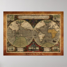 "Mapa del mundo 1595 mapa histórico grande de Hond Poster