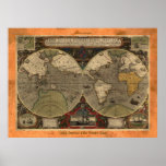 "Mapa del mundo 1595 mapa histórico grande de Hond Impresiones