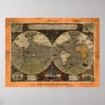 "Mapa del mundo 1595 mapa histórico grande de Hond Impresiones