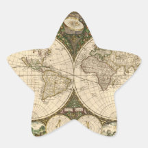 Mapa del mundo 1660 de la antigüedad de Frederick  Pegatinas Forma De Estrella Personalizadas