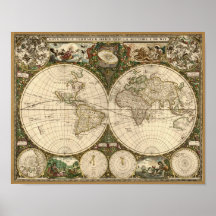 Mapa del mundo 1660 de la antigüedad de Frederick  Poster
