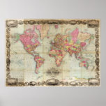Mapa del mundo antiguo de Juan Colton, circa 1854 Poster