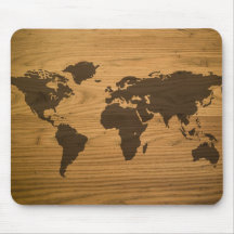 Mapa del mundo de madera del grano alfombrillas de ratón