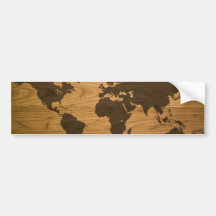 Mapa del mundo de madera del grano etiqueta de parachoque