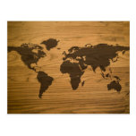 Mapa del mundo de madera del grano tarjetas postales
