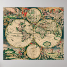 Mapa del mundo del siglo XVII - poster