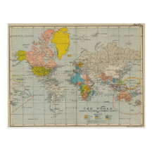 Mapa del mundo del vintage tarjetas postales