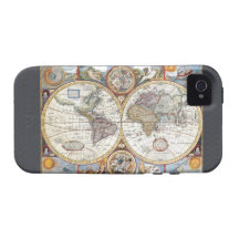 Mapa del mundo dual del siglo XVII del hemisferio Case-Mate iPhone 4 Funda