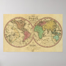 Mapa del mundo en la proyección globular impresiones