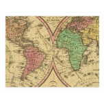 Mapa del mundo en la proyección globular tarjetas postales