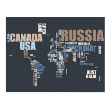 Mapa del mundo en palabras tarjeta postal