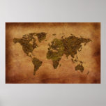 Mapa del mundo rústico 3D en Pergamino-efecto Posters