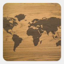 Mapa del mundo texturizado viruta calcomanías cuadradass personalizadas